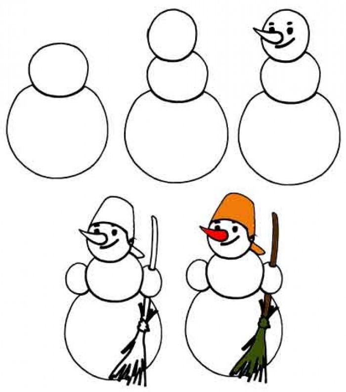 Draw a snowman on the nails step by step