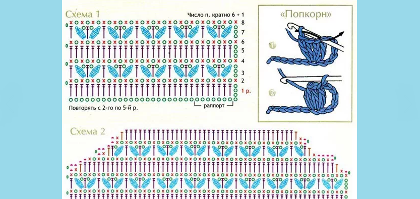 Попкорн крючком схема