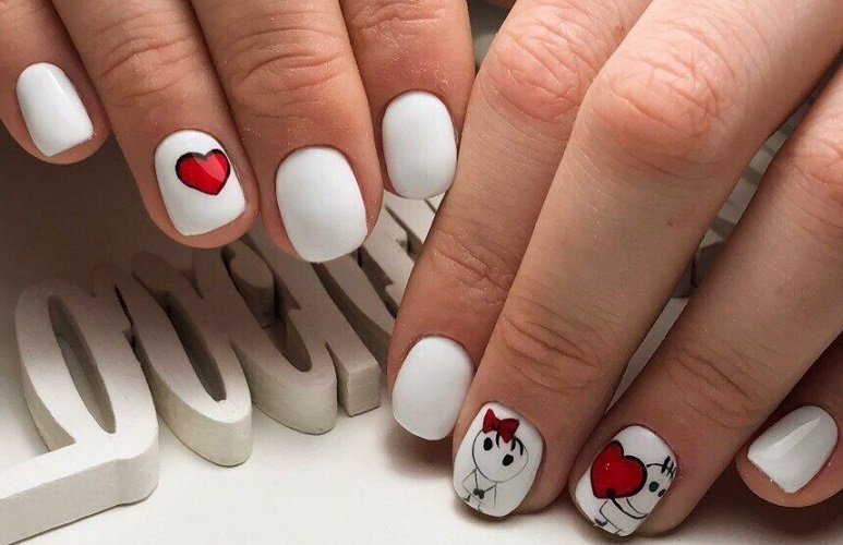 Stylish manicure with a pattern for lovers Day