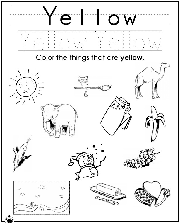 Задание: обведи слово и раскрась соответствующим цветом только те картинки, которые в реальности желтые