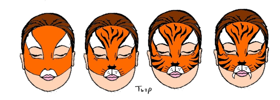 Как нарисовать тигра аквагримом на лице ребенка поэтапно для начинающих?