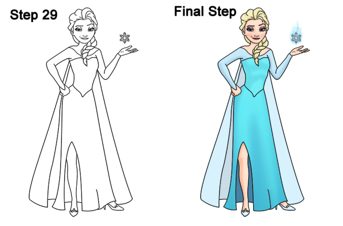Ratu Elsa dengan pensil: tahap akhir.