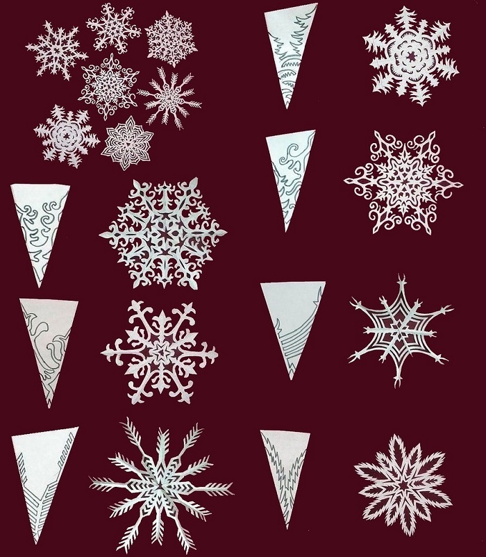 Finished snowflake and pattern diagram for cutting it, option 9