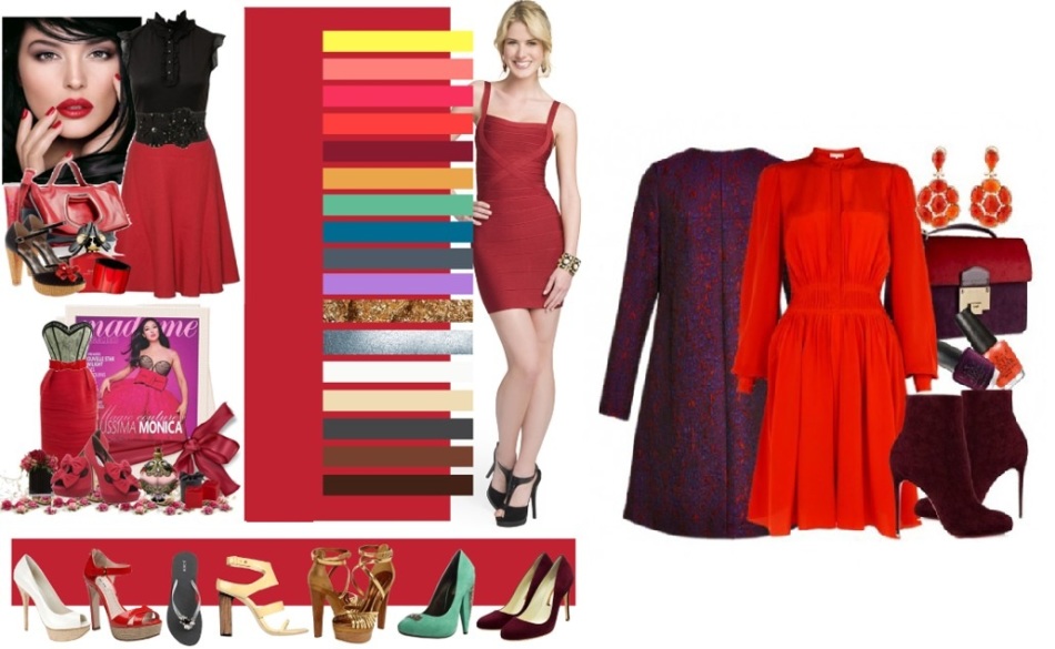 Сочетание с красным цветом в одежде у женщин