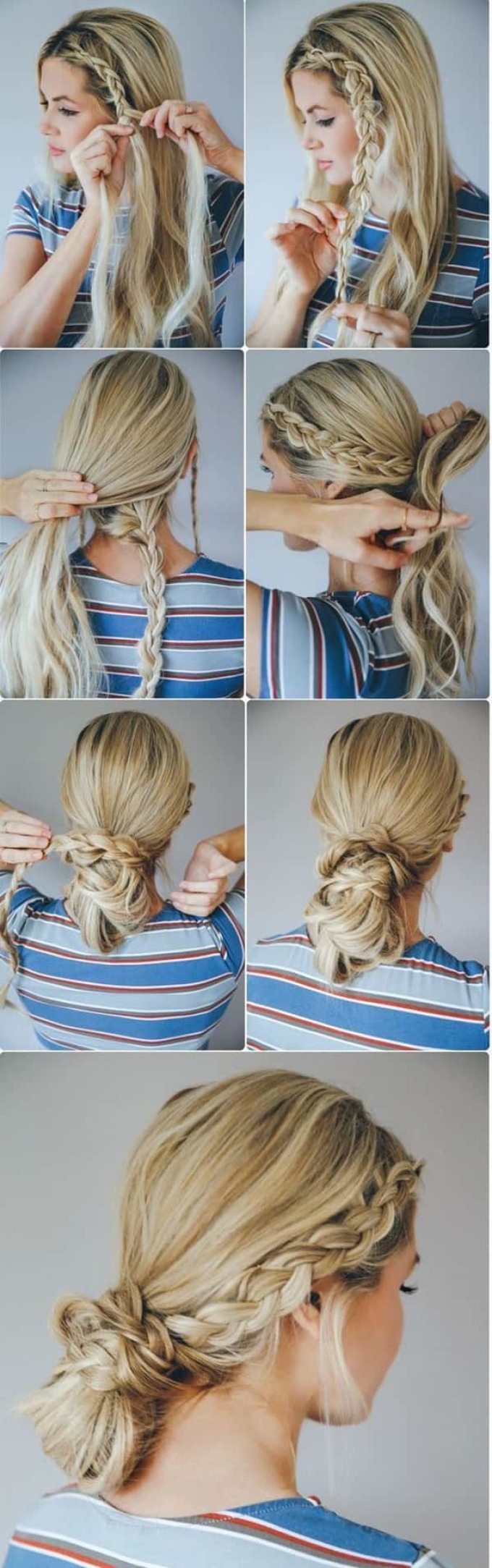 Scheme for weaving a careless low bundle from French braids
