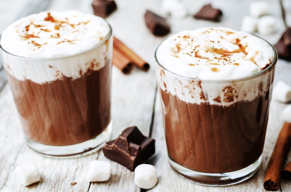 Delicious hot chocolate on cream