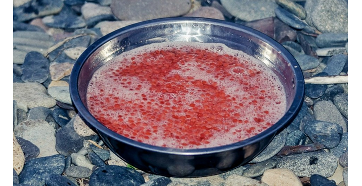 Fresh caviar of pink salmon in Tuzluk