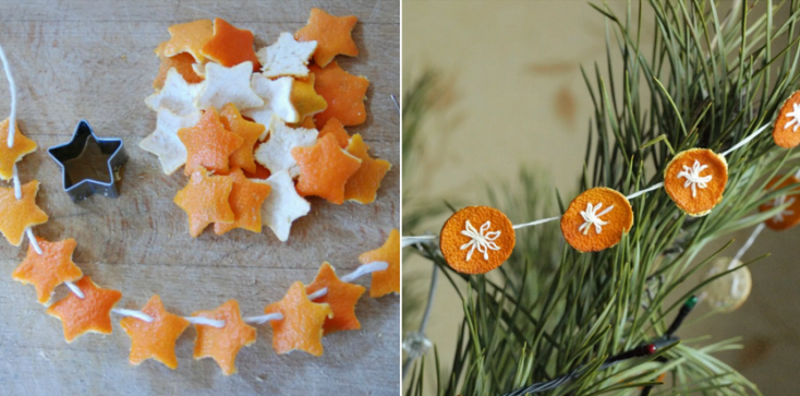 We make a New Year's paper garland from an orange peel