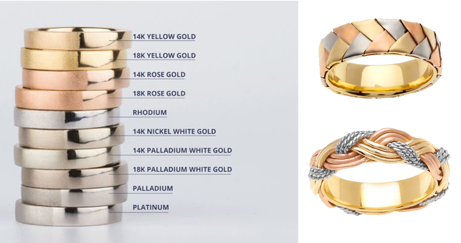 Цветовая гамма для комбинирования обручальных колец из золота