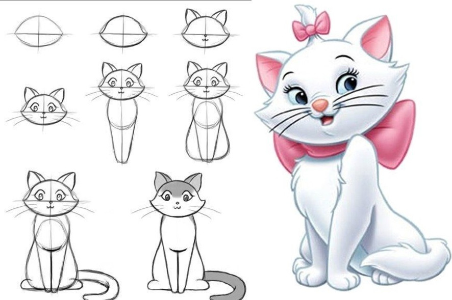 Нарисовать рисунок легко детские. Кошка рисунок. Рисуем кошку. Котенок для срисовывания. Детские рисунки котов карандашом.
