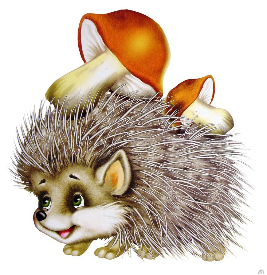 Hedgehog with mushrooms: picture for sketching