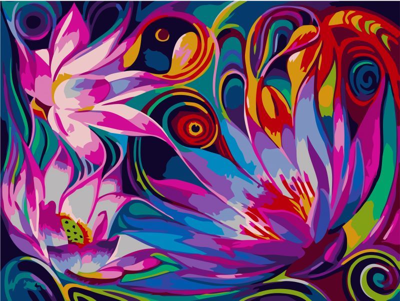 Here is such a bright flower-abstract picture by numbers