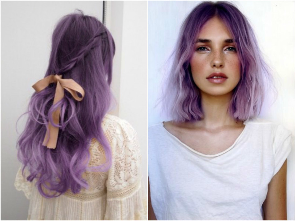 Delicate lavender on brown curls