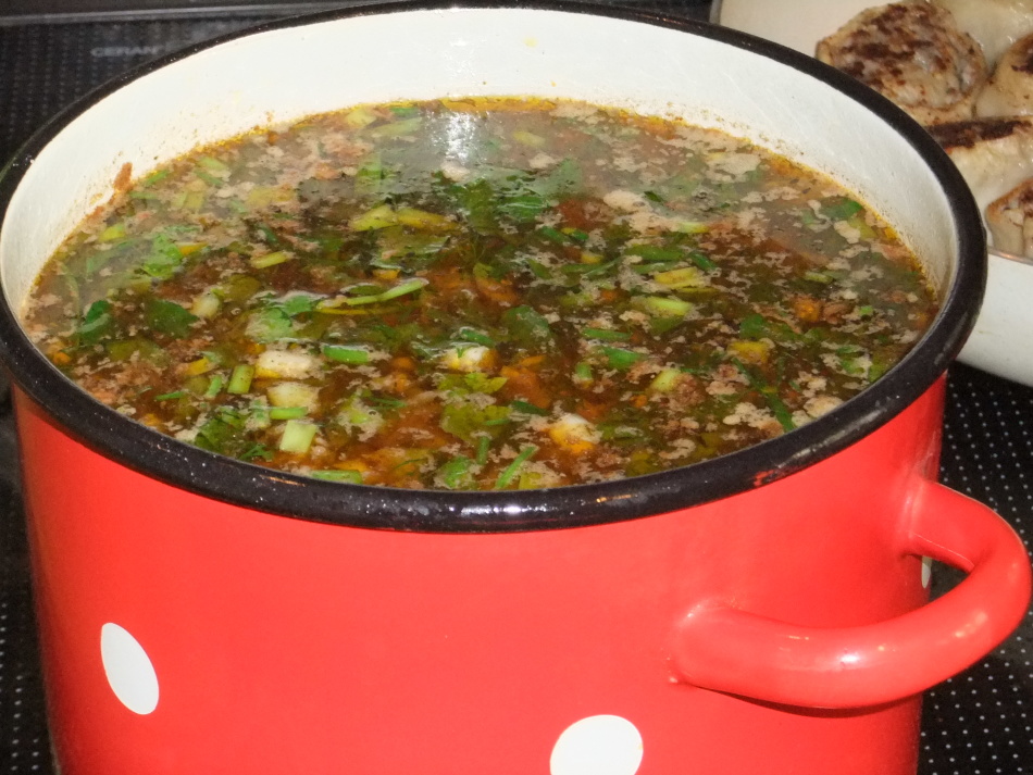 Домашний суп харчо с огурцами