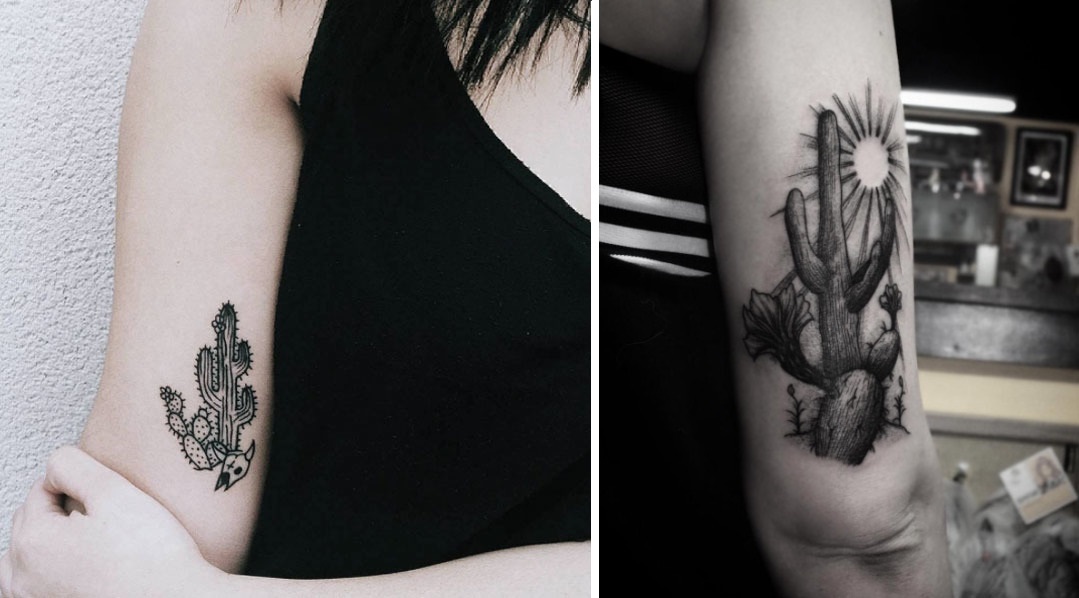 Черно-белые татуировки с кактусами