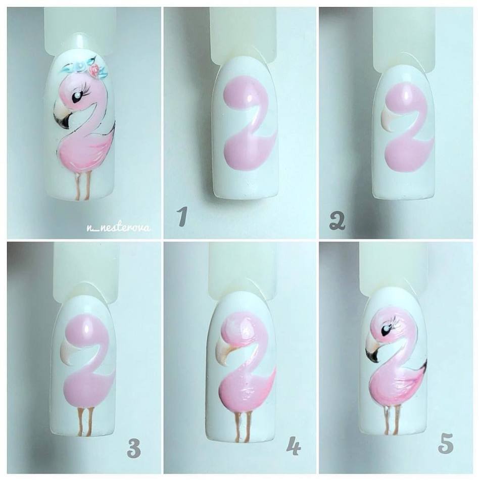 Фламинго на ногтях пошаговый дизайн