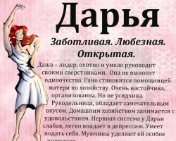 The female name Daria, Dasha - which means: description of the name. The name of the girl Daria, Dasha: Secret, meaning of the name in Orthodoxy, decoding, characteristics, fate, origin, compatibility with male names, nationality