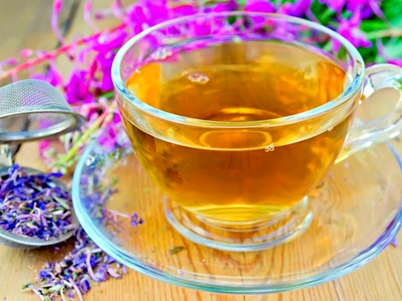 Transparent cup with fragrant Ivan-chai for the treatment of pancrititis