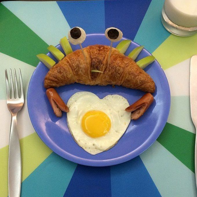 Tasty children's breakfast-crab