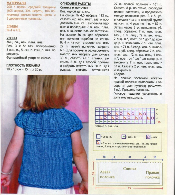 Πώς να πλέκει ένα γιλέκο για ένα κορίτσι 2 - 3 χρόνια με βελόνες πλέξιμο: Περιγραφή