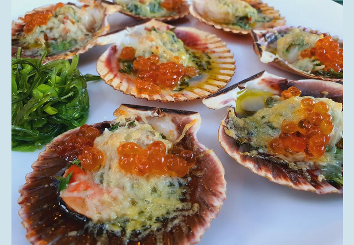 Sea scallop fillet in the sink