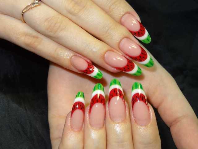 How to draw a watermelon on the nails? Nail design with watermelons