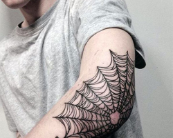Τι σημαίνει ένα τατουάζ ιστού στον αγκώνα των ανδρών και των κοριτσιών;