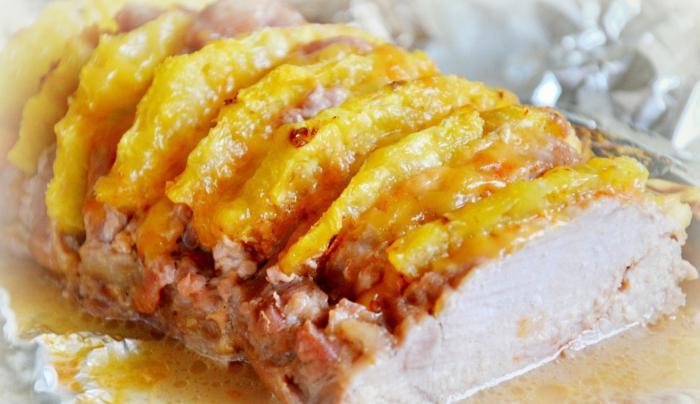 Блюдо «гармошка» из свинины с ананасом