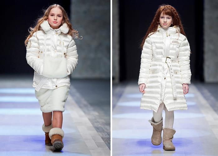 Fashionable white down jacket with a girl