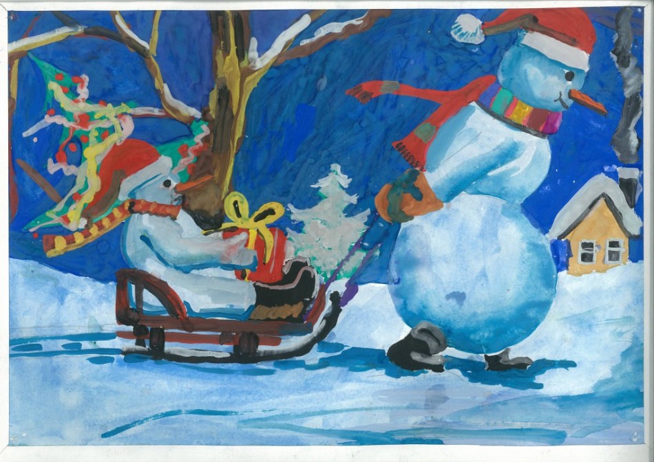 Festive picture drawn by a schoolboy