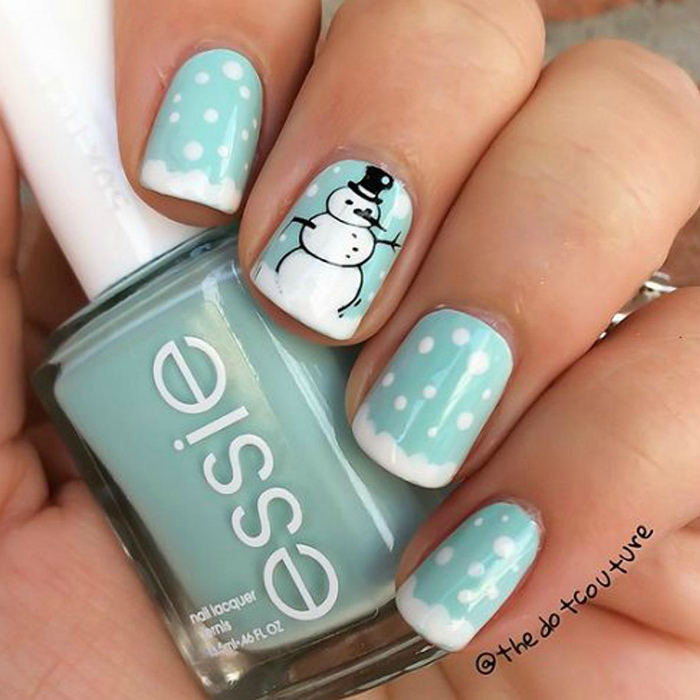 Manicura con un muñeco de nieve - Ideas de diseño