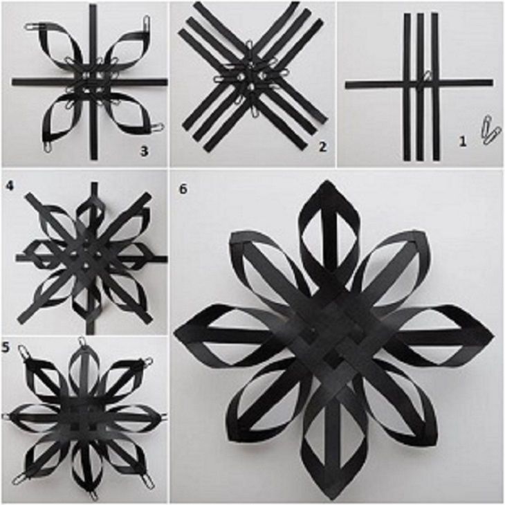 Instructions for creating a volumetric snowflake from paper strips