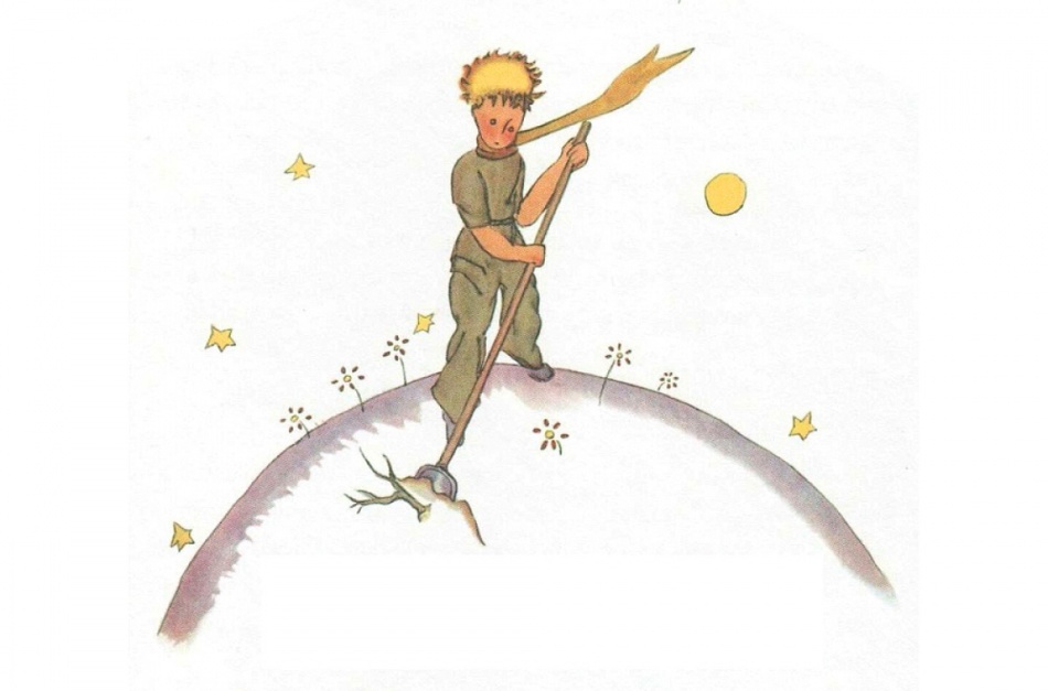 The little prince blows baobabs that can destroy his planet