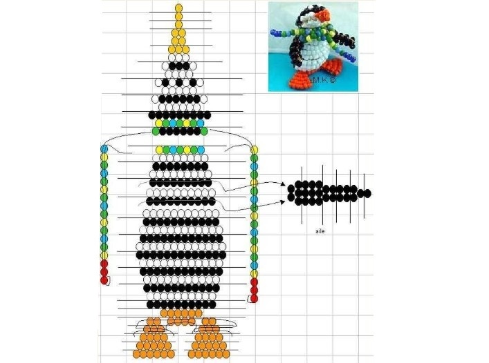 Scheme for a penguin from beads on a Christmas tree