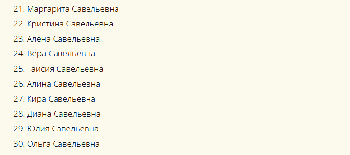 Красивые русские женские имена, созвучные к отчеству савельевна
