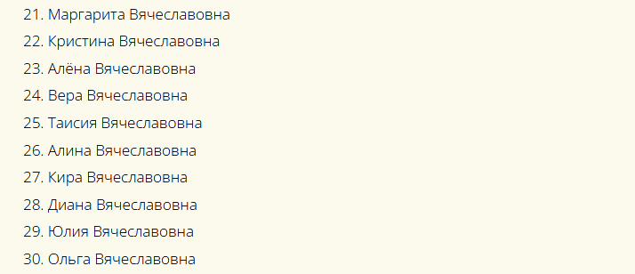 Лепа и популарна, модерна женска имена прилагођена патронимију Виацхеславовне