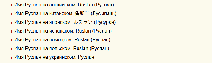 El nombre Ruslan en diferentes idiomas