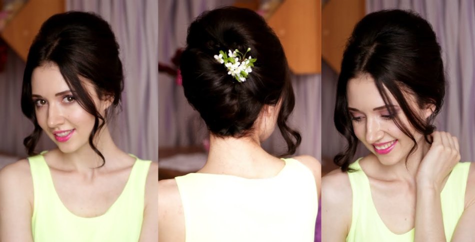 Hairstyle shell for a wedding with a hairpin
