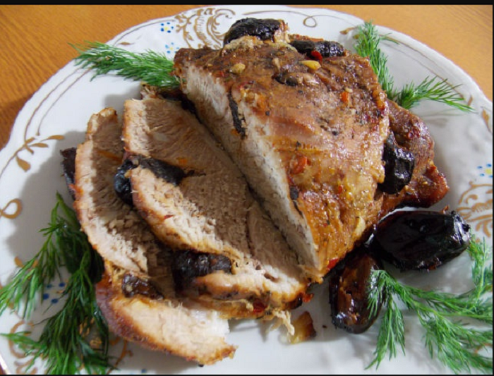 Pork meat steak with dried fruits