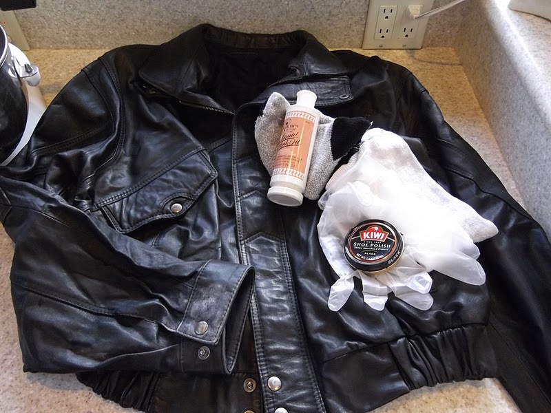 Leather jacket care products lie on it
