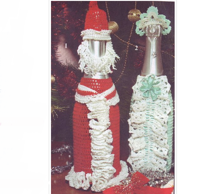 Дед мороз и снегурочка на бутылку шампанского крючком