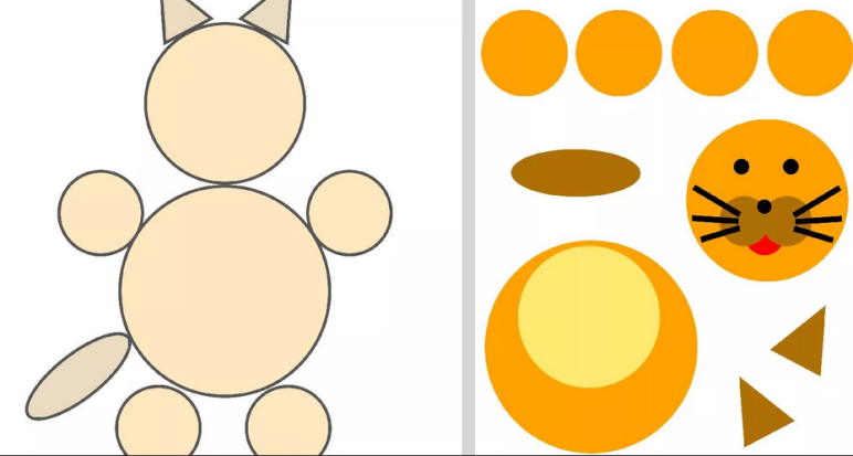 «кошка» — аппликация из разных геометрических фигур