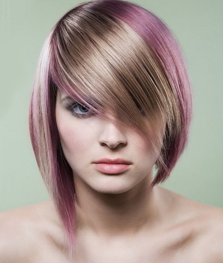 Вариант окрашивания средних волос в два цвета