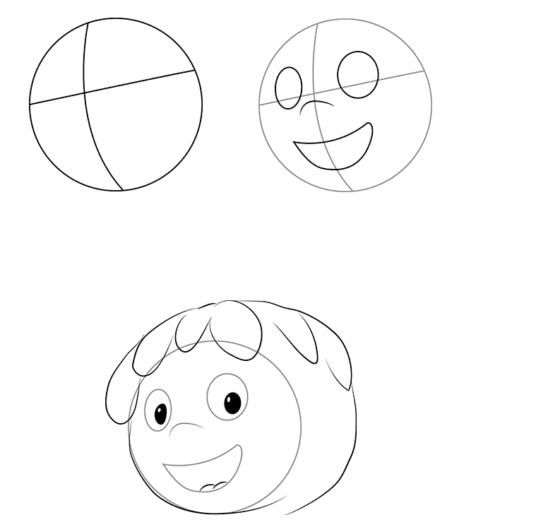 Draw a circle, facial muzzles and hair