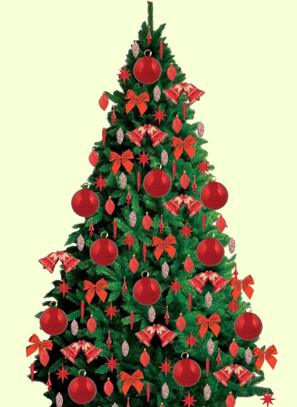 Красивая елка в одном красном цвете: идеи, пример, фото