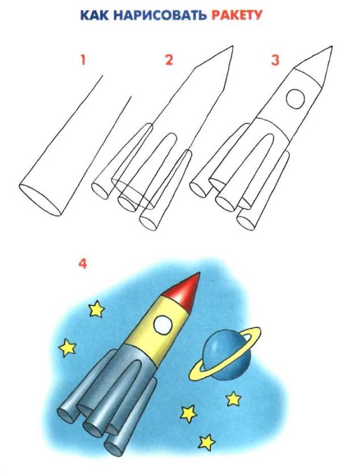 Как поэтапно нарисовать ракету