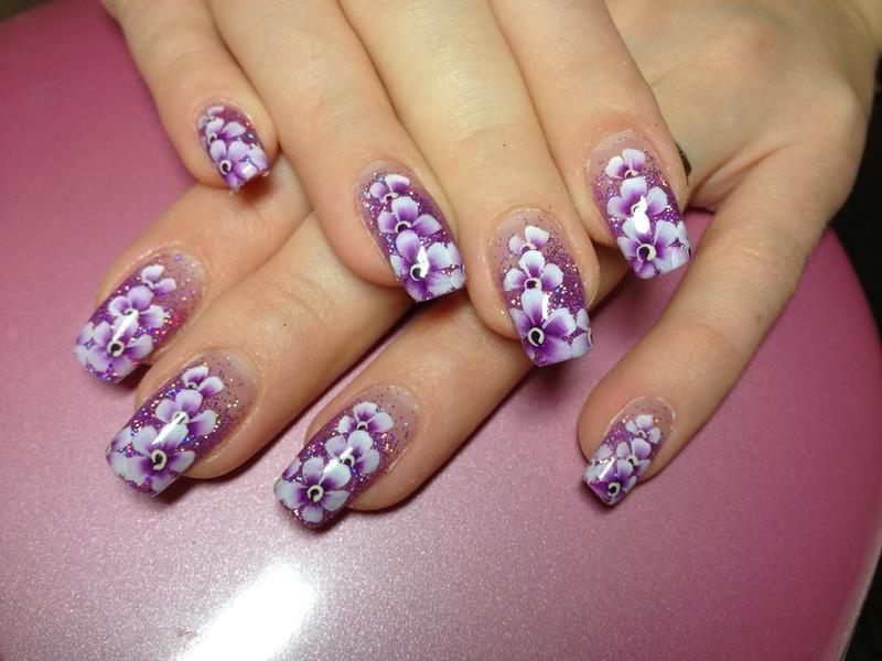 Китайские цветы на ногтях