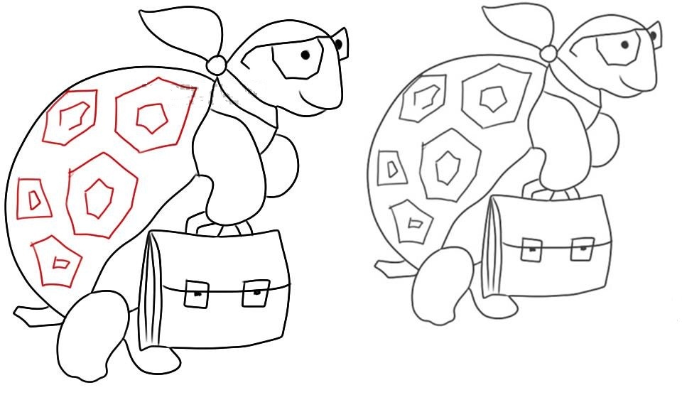 Fázisos rajzok bölcs teknősök ceruzával, 9 és 10 lépés