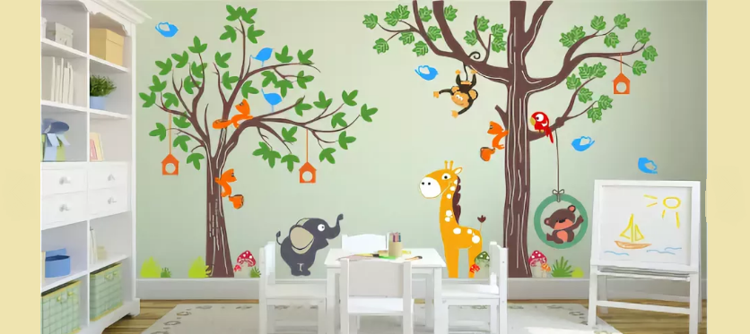 An interesting decoration of the wall in kindergarten with your own hands