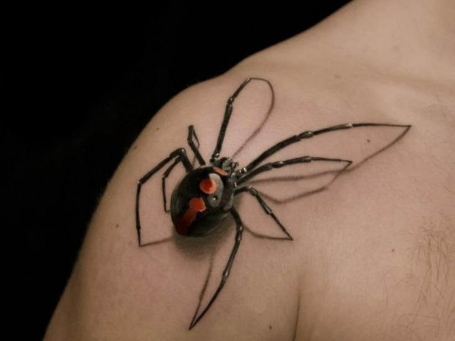 Цветное объемное тату-паук выглядит действительно впечатляюще